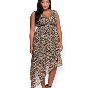 Torrid Plus Size 2X Leopard Print Sleeveless Asymmetrical Hem Dress Elatic Waist